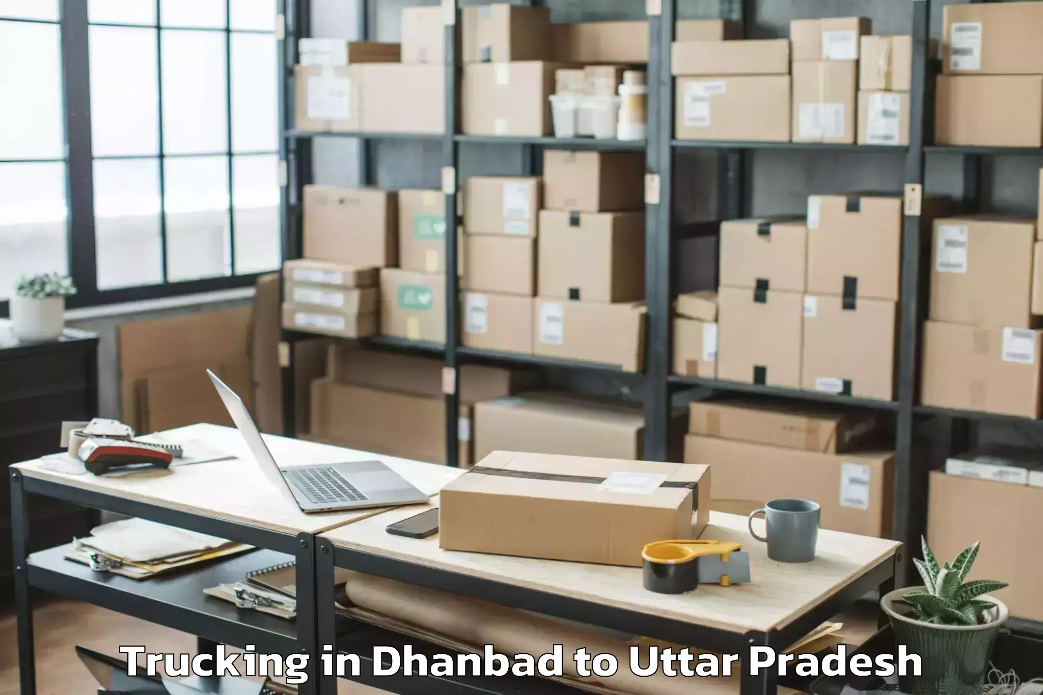 Book Dhanbad to Mahgawan Trucking Online